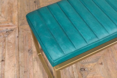 blue faux leather bench